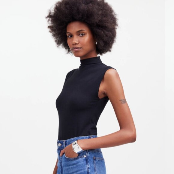 MADEWELL NWT Women's Funnelneck True Black Cropped Muscle Tee NO378 - Picture 1 of 3